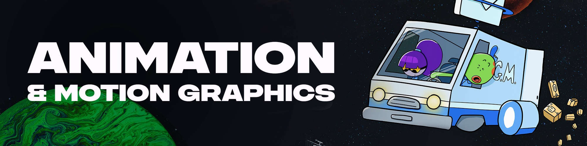 Animation and motion graphics at the BRIT School Digital Arts course, showing original character designs animated in Adobe Animate and dynamic visual effects created in After Effects.