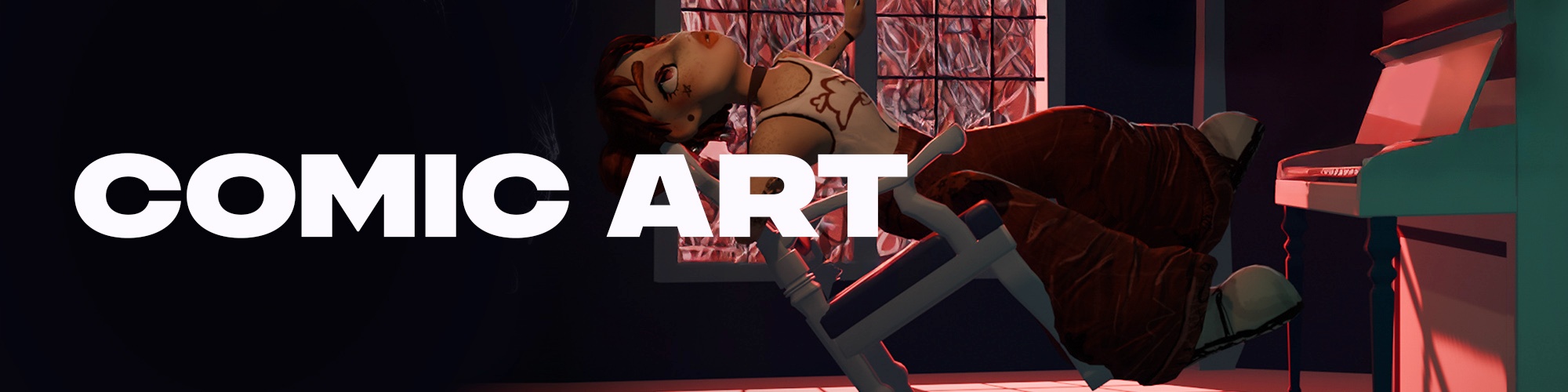 3D character and environment with a digitally illustrated 2D background; part of a mixed media approach used in webtoons and interactive storytelling. Stylised comic art by a BRIT School Digital Arts student,